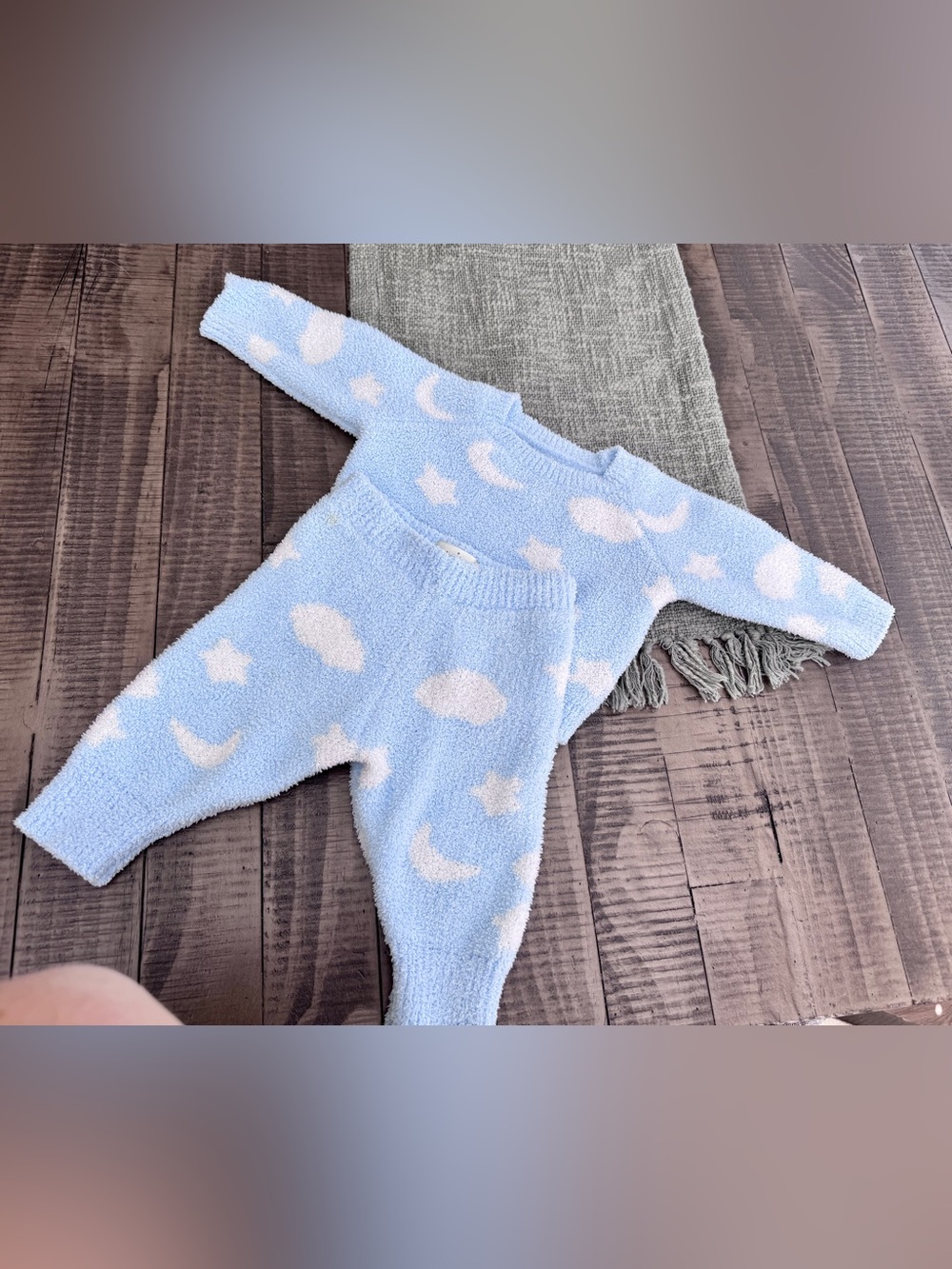 cloud island Blue and White Cloud & Moon Knit One-Piece Set